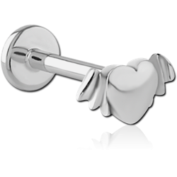 SURGICAL STEEL GRADE 316L INTERNALLY THREADED MICRO LABRET WITH WINGED HEART