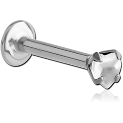 SURGICAL STEEL GRADE 316L INTERNALLY THREADED HEART PRONG SET JEWELED MICRO LABRET