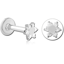 14 KARAT GOLD WHITE ATTACHMENT WITH SURGICAL STEEL GRADE 316L INTERNALLY THREADED MICRO LABRET PIN