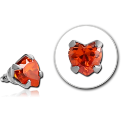 SURGICAL STEEL GRADE 316L MICRO HEART PRONG SET JEWEL FOR INTERNALLY THREADED PINS