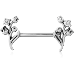 SURGICAL STEEL GRADE 316L JEWELED NIPPLE PIERCING INTERNAL THREADED BAR