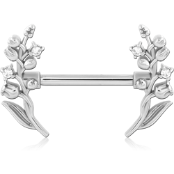 SURGICAL STEEL GRADE 316L JEWELED NIPPLE PIERCING INTERNAL THREADED BAR