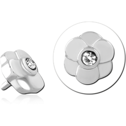 SURGICAL STEEL GRADE 316L INTERNAL THREADED TOP FIVE PETAL FLOWER WITH CLEAR GEM