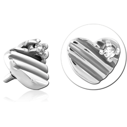 SURGICAL STEEL GRADE 316L INTERNAL THREADED TOP RIDGED HEART WITH CLEAR GEM