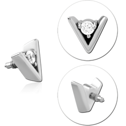 316L SURGICAL STEEL GRADE 316L INTERNAL THREADED ATTACHMENT CHEVRON V WITH CENTER GEM