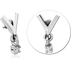 316L SURGICAL STEEL GRADE 316L INTERNAL THREADED TOP V SHAPE WITH GEM DANGLE