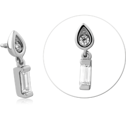 316L SURGICAL STEEL GRADE 316L INTERNAL THREADED TOP TEARDROP WITH BAGUETTE GEM DANGLE