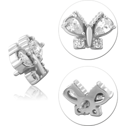 SURGICAL STEEL GRADE 316L INTERNAL THREADED ATTACHMENT BUTTERFLY CLEAR GEM CLUSTER TOP