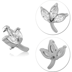 316L SURGICAL STEEL GRADE 316L INTERNAL THREADED ATTACHMENT TRIPLE MARQUISE LEAF CLEAR GEM