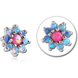 SURGICAL STEEL GRADE 316L ORGANIC SYNTHETIC OPAL JEWELED FLOWER ATTACHMENT FOR 1.2MM INTERNALLY THREADED PINS