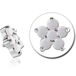 SURGICAL STEEL GRADE 316L ORGANIC SYNTHETIC OPAL JEWELED FLOWER ATTACHMENT FOR 1.2MM INTERNALLY THREADED PINS