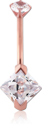 ROSE GOLD PVD COATED SURGICAL STEEL GRADE 316L INTERNALLY THREADED PRONG SET DOUBLE JEWELED NAVEL BANANA