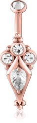 ROSE GOLD PVD COATED SURGICAL STEEL GRADE 316L INTERNALLY THREADED DOUBLE JEWELED NAVEL BANANA