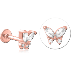 ROSE GOLD PVD COATED SURGICAL STEEL GRADE 316L INTERNALLY THREADED JEWELED MICRO LABRET