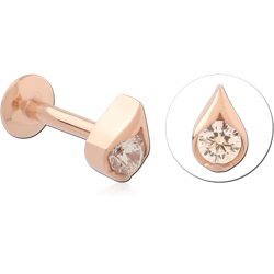 316L ROSE GOLD PVD COATED SURGICAL STEEL GRADE 316L INTERNAL LABRET TEARDROP BEZEL GEM