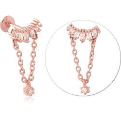 ROSE GOLD PVD COATED SURGICAL STEEL GRADE 316L INTERNALLY THREADED JEWELED MICRO LABRET