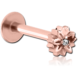 ROSE GOLD PVD COATED SURGICAL STEEL GRADE 316L INTERNALLY THREADED JEWELED FLOWER MICRO LABRET
