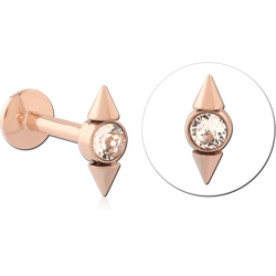 316L GOLD PVD COATED SURGICAL STEEL GRADE 316L INTERNALLY THREADED JEWELED MICRO LABRET - FIVE GEM