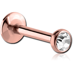 ROSE GOLD PVD COATED SURGICAL STEEL GRADE 316L INTERNALLY THREADED LABRET WITH JEWELED DISC