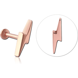 ROSE GOLD PVD COATED SURGICAL STEEL GRADE 316L INTERNALLY THREADED MICRO LABRET - LIGHTNING
