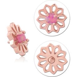 ROSE GOLD PVD COATED SURGICAL STEEL GRADE 316L JEWELED FLOWER FOR 1.2MM INTERNALLY THREADED PINS