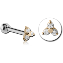 14K GOLD JEWELED ATTACHMENT WITH TITANIUM ALLOY INTERNALLY THREADED MIRCO BARBELL