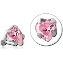 TITANIUM ALLOY PRONG SET JEWELED FOR 1.2MM INTERNALLY THREADED PINS - HEART