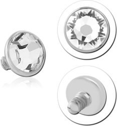 14 KARAT GOLD WHITE PREMIUM CRYSTAL JEWELED DISC FOR 1.6MM INTERNALLY THREADED PINS