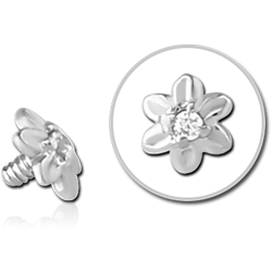 14 KARAT GOLD WHITE JEWELED FOR 1.2MM INTERNALLY THREADED PINS - FLOWER