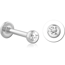 14 KARAT GOLD WHITE INTERNALLY THREADED BEZEL SET JEWELED MICRO LABRET