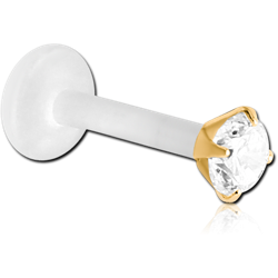 BIOFLEX INTERNAL LABRET WITH GOLD PVD COATED SURGICAL STEEL GRADE 316L JEWELED ATTACHMENT - ROUND