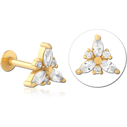STERILE GOLD PVD COATED SURGICAL STEEL GRADE 316L INTERNALLY THREADED JEWELED MICRO LABRET  - TRINITY