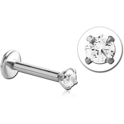 STERILE SURGICAL STEEL GRADE 316L INTERNALLY THREADED LABRET WITH PRONG SET ROUND JEWELED ATTACHMENT