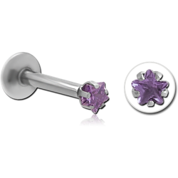 STERILE SURGICAL STEEL GRADE 316L INTERNALLY THREADED STAR PRONG SET JEWELED MICRO LABRET
