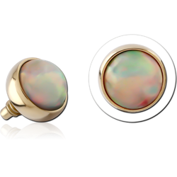 ZIRCON GOLD PVD SURGICAL STEEL GRADE 316L SYNTHETIC OPAL JEWELED DISC FOR 1.2MM INTERNALLY THREADED PINS