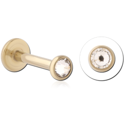 ZIRCON GOLD PVD COATED SURGICAL STEEL GRADE 316L INTERNALLY THREADED LABRET WITH JEWELED DISC