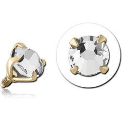 ZIRCON GOLD PVD COATED SURGICAL STEEL GRADE 316L ROUND PRONG SET JEWELED FOR 1.2MM INTERNALLY THREADED PINS