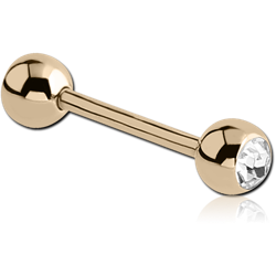 14 KARAT GOLD YELLOW DOUBLE JEWELED MICRO BARBELL