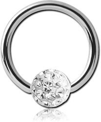 SURGICAL STEEL GRADE 316L BALL CLOSURE RING WITH EPOXY COATED CRYSTALINE JEWELED BALL