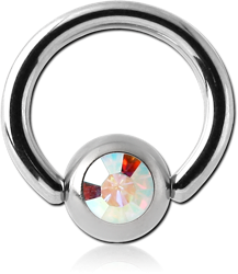 SURGICAL STEEL GRADE 316L JEWELED BALL CLOSURE RING WITH OPTIMA CRYSTAL