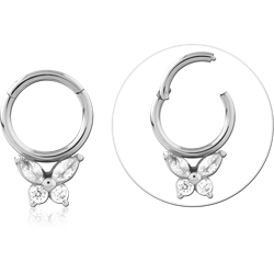 Surgical Steel Grade 316L Round Jeweled Hinged Segment Ring - Butterfly