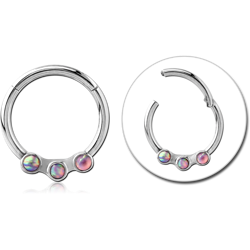 SURGICAL STEEL GRADE 316L ROUND ORGANIC SYNTHETIC OPAL HINGED SEPTUM RING
