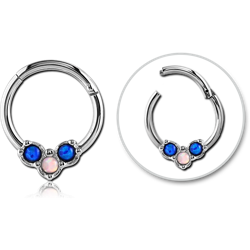 SURGICAL STEEL GRADE 316L ROUND ORGANIC SYNTHETIC OPAL HINGED SEPTUM RING