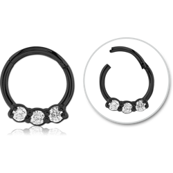 BLACK PVD COATED SURGICAL STEEL GRADE 316L ROUND JEWELED HINGED SEPTUM RING