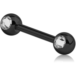 BLACK PVD COATED SURGICAL STEEL GRADE 316L SIDE MOUNTED DOUBLE PREMIUM CRYSTALS JEWELED BARBELL