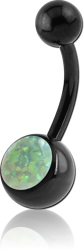 BLACK PVD COATED SURGICAL STEEL GRADE 316L JEWELED NAVEL BANANA WITH ORGANIC SYNTHETIC OPAL
