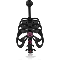 BLACK PVD COATED BASE METAL JEWELED NAVEL BANANA