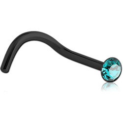 BLACK PVD COATED SURGICAL STEEL GRADE 316L FLAT PREMIUM CRYSTAL JEWELED CURVED NOSE STUD