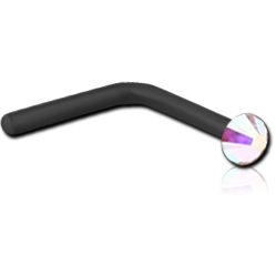 BLACK PVD COATED SURGICAL STEEL GRADE 316L 90 DEGREE FLAT PREMIUM CRYSTAL JEWELED NOSE STUD