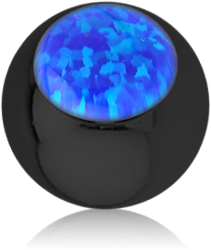 BLACK PVD COATED SURGICAL STEEL GRADE 316L JEWELED BALL WITH ORGANIC SYNTHETIC OPAL